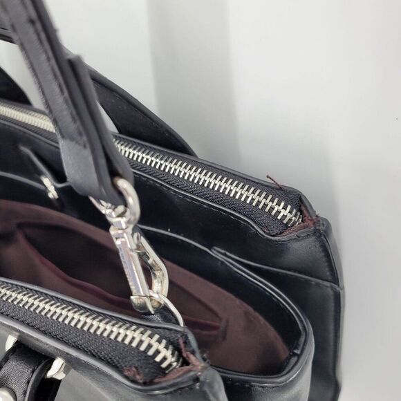 MNG Black Vegan Faux Leather Double Top Handle Crossbody Bag Removeable Strap - Picture 11 of 16